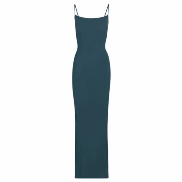 RARE Skims Ribbed Soft Lounge Long Slip Dress Maxi - Teal - Picture 4 of 8